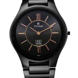 Titan Edge Ceramic Quartz in Rich Black Dial Watch for Men Black Colour