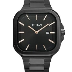 Titan Classique Slim Square Quartz Analog with Date Black Dial Black Stainless Steel Strap Watch for Men