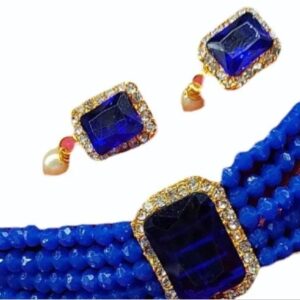 Private Label Blue Plastic Beads Stone Choker Necklace Set