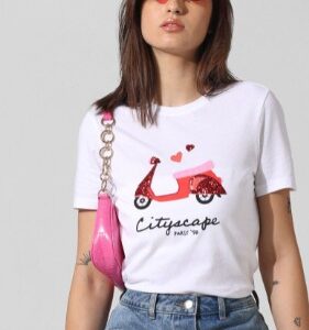 ONLY Graphic Printed Round Neck Pure Cotton T shirt L white colour