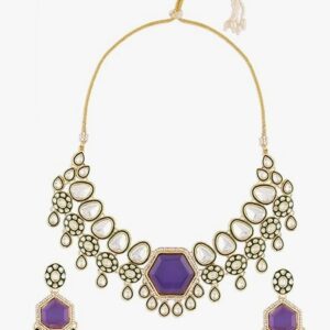 Private Label ZAVERI PEARLS Purple Stone Green Meenakari Austrian Diamonds Embellished Necklace Earring Set For Women MULTICOLOUR