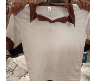 Private Label Glitsy Crop Top Women s Short Knit T shirt V neck AND Polo Collar Blocked WHITE BROWN COLOUR size xl