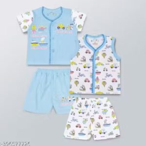 Private Label New Born baby clothes Infant 0 to 3 Months Summer Front open cotton comfortable combo gift set Light Blue