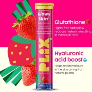 PLIX Glutathione Skin Glow Effervescent Tablet 500mg For Clear And Youthful Skin Vitamin E Reduces pigmentation Fades Dark Spots Hydrates skin 61g