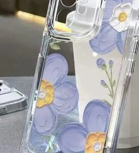 Private Label i phone 11 Clear Colourful Retro Oil Painting Floral Design Shiny Bling Diamond Camera Protection Sides TPU Phone Back Cover