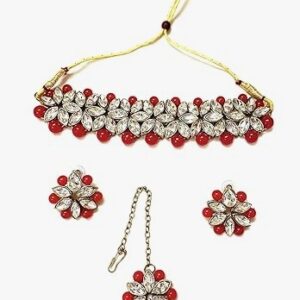 Private Label Pearl kundan Chokar Jewellery Set for Bridesmaids Indian Wedding Engagement Party Necklace and Earrings PINK COLOUR