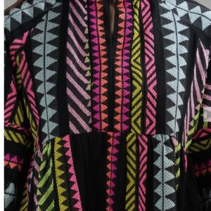 lelamer Multicolor Handmade Lurex Jacquard Cotton Dress with Loose Silhouette xl size black colour