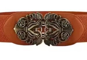 Private Label Elastic Stretchable Floral Vintage Buckle Belt For Women Brown Colour