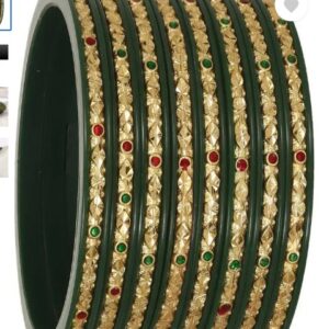 Private Label Plastic Gold plated Bangle Set PACK OF 8 SIZE 8 GREEN