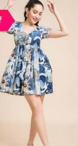 Blue Print A Line Dress House of Mira size S colour multicolour