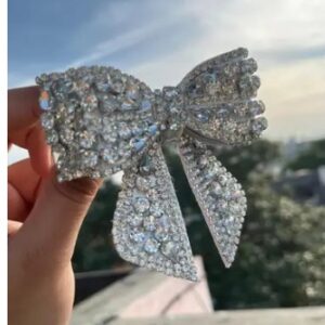 Private Label Rubela sliver Crystal Embellished Bow Clip for Women Girls Wedding Hair Accessories Hair Clip Silver
