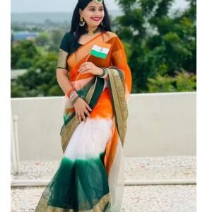 Private Label Tricolor Organza Saree for Women