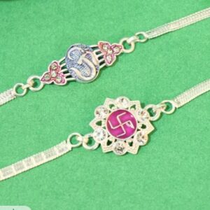 Private Label Devotional Silver Rakhi Set Pack Of 2