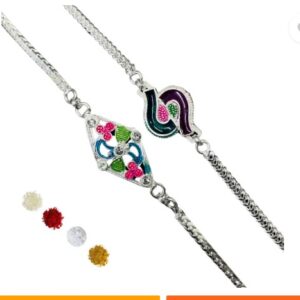 Private Label Chawal Roli Pack Set 2 Silver poslished Rakhi