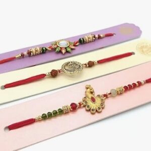 Private Label Arkanum Peacock om Sun Rakhi Online Rakhi Gift Setof 3 Combo Rakhis