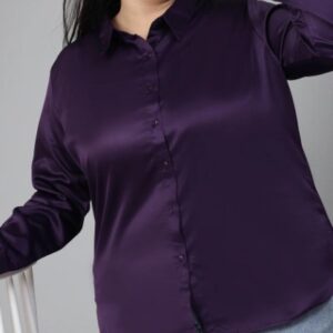 Style Quotient Plus Women solid wine satin formal shirt PURPLE COLOR SIZE S