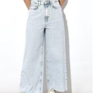 ONLY Women Heavily Washed High Rise Wide Leg Jeans sky blue size 28