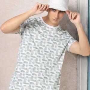 DNMX Men All Over Print Regular Fit Crew Neck T Shirt size L white