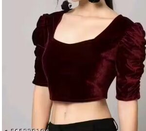 Private Label Readymade Strechble Velvet Blouse Colour Maroon Size 40