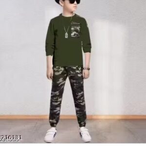 Private Label Army Printed Track Pant TShirt Set for Boys Size 11 Colour green
