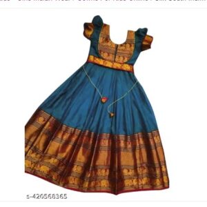 Private Label Silk South Indian style Gown For baby Girls Colour Pecock Green Size 10 years