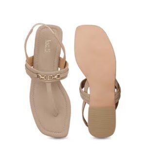 Inc 5 Womens Beige Solid T Strap Casual Flat Sandals size 6 golden colour