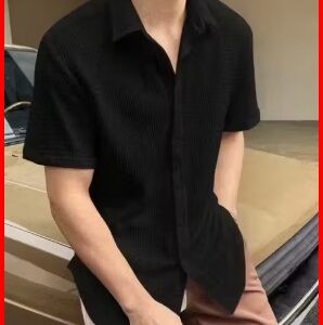 Private Label Men Regular Fit Solid Spread Collar Casual Shirt Black S