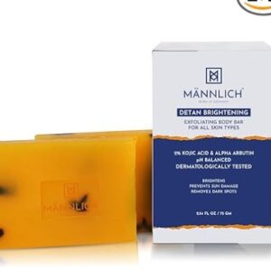 Mannlich Kojic Acid Exfoliating Soap with Alpha Arbutin Glycolic Acid Niacinamide And Activated Charcoal pH Balanced SLS Free Dermatologically Tested 75 g Pack of 2