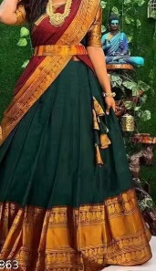 Private LabelNEW SELF DESIGN KANJIVARAM SAREE LAHENGA colour Green red saree legenga fabric with dupatta