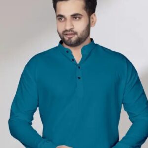 LIMRO Men Solid Cotton Blend Straight Kurta Dark Green Size L Colour Nevy Blue