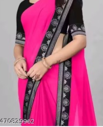 Private LabelPlain Daily Wear Georgette Saree colour red without blouse piece