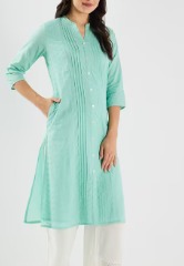 Stop Schiffli Blended Fabric Regular Fit Womens Kurta Size XL Blue
