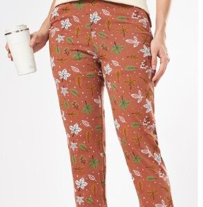 Dreamz Tan Printed All Over Full Length Sleepwear Women Relaxed Fit Pyjamas SIze 32 brown