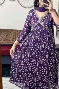 Private Label JARJATT PRINTED KURTI SET MEDIUM SIZE WITH MIRRORWORK ON NECK AND BOTTOMS BOTOM colour purple