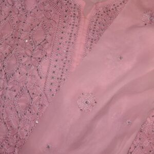 Private Label chikankari kurti pair M size pink colour kurti pant and dupatta set