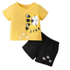 Private Label Cotton Half Sleeves T Shirt yellow with Shorts SIZE 18