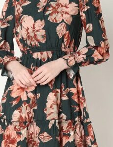 VERO MODA Floral Printed Fit AND Flare Dress SIZE XL Green