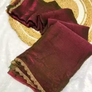 Private Label Chiffon Embellished Work Lace Border Two Tone Designer Saree blouse piece multicolour