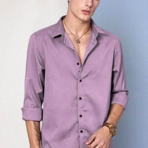SZN Men Spread Collar Long Sleeve Regular Shirt Colour purple Size M