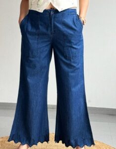 GlamZei Women Pure Cotton Wide Leg Flared Korean Pants size 5 XL colour blue