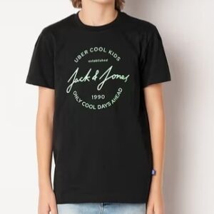 JACK And JONES Boys Printed Relaxed Fit Crew Neck T Shirt black colour 9 10 years old kid size