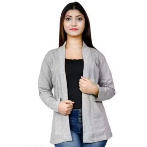 Private Label Women pocket full Sleeve Shrug for summer long shrugs Size M Grey