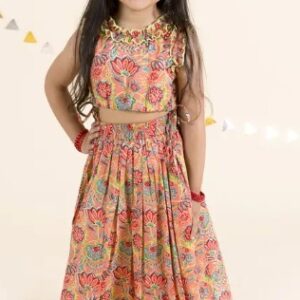 L Coralfrill Girls Lehenga Choli Ethnic Wear Floral Print Orange 5 Year