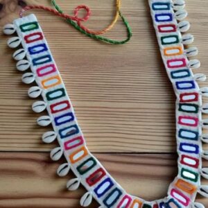 Private Label Rangilo Multicolour Mirror Work Single Layer Waist Belt with Cowrie Shell Tassel