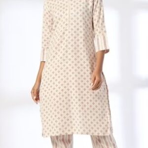 AVAASA MIX N MATCH Women Floral Print Straight Kurta and Pants Colour White Size M