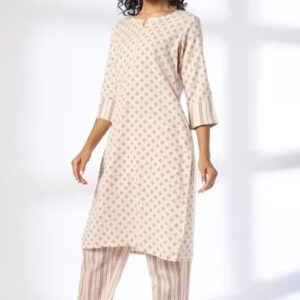 AVAASA Women Floral Print Straight Kurta and Pants Colour ofWhite Size XS