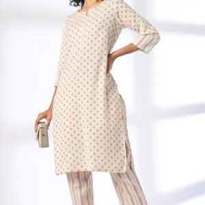 AVAASA Women Floral Print Straight Kurta Pants Colour OffWhite Size L