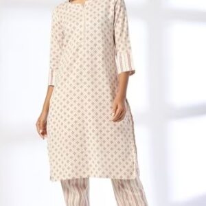 AVAASA Women Floral Print Straight Kurta and Pants Colour OffWhite Size S