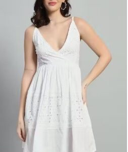 Private Label Women Schiffli Tiered Dress WHITE COLOUR FREE SIZE