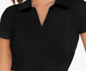 Private Label Black Collared Vneck Crop top for Women size xxl